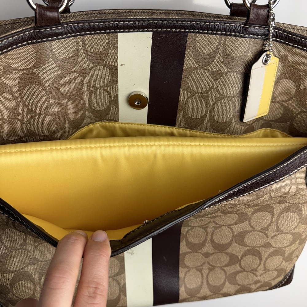 Coach Signature Stripe Diaper Bag Tote Brown Canvas Large Changing Pad - Picture 6 of 13